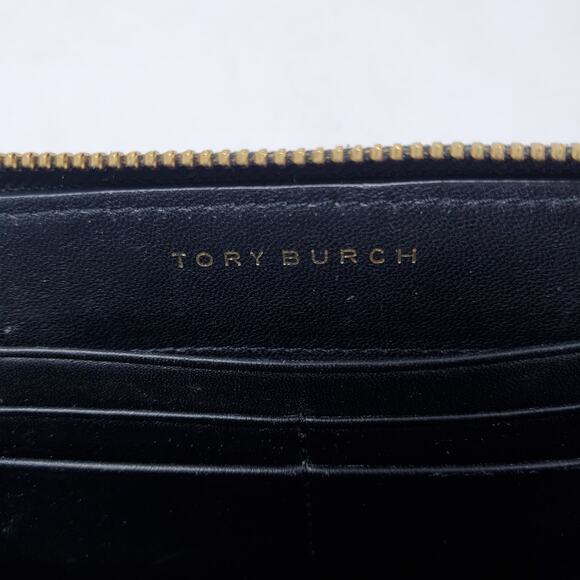 Tory Burch Alexa Zip Around Continental Leather Wallet Geometric Quilted Black - Picture 8 of 10